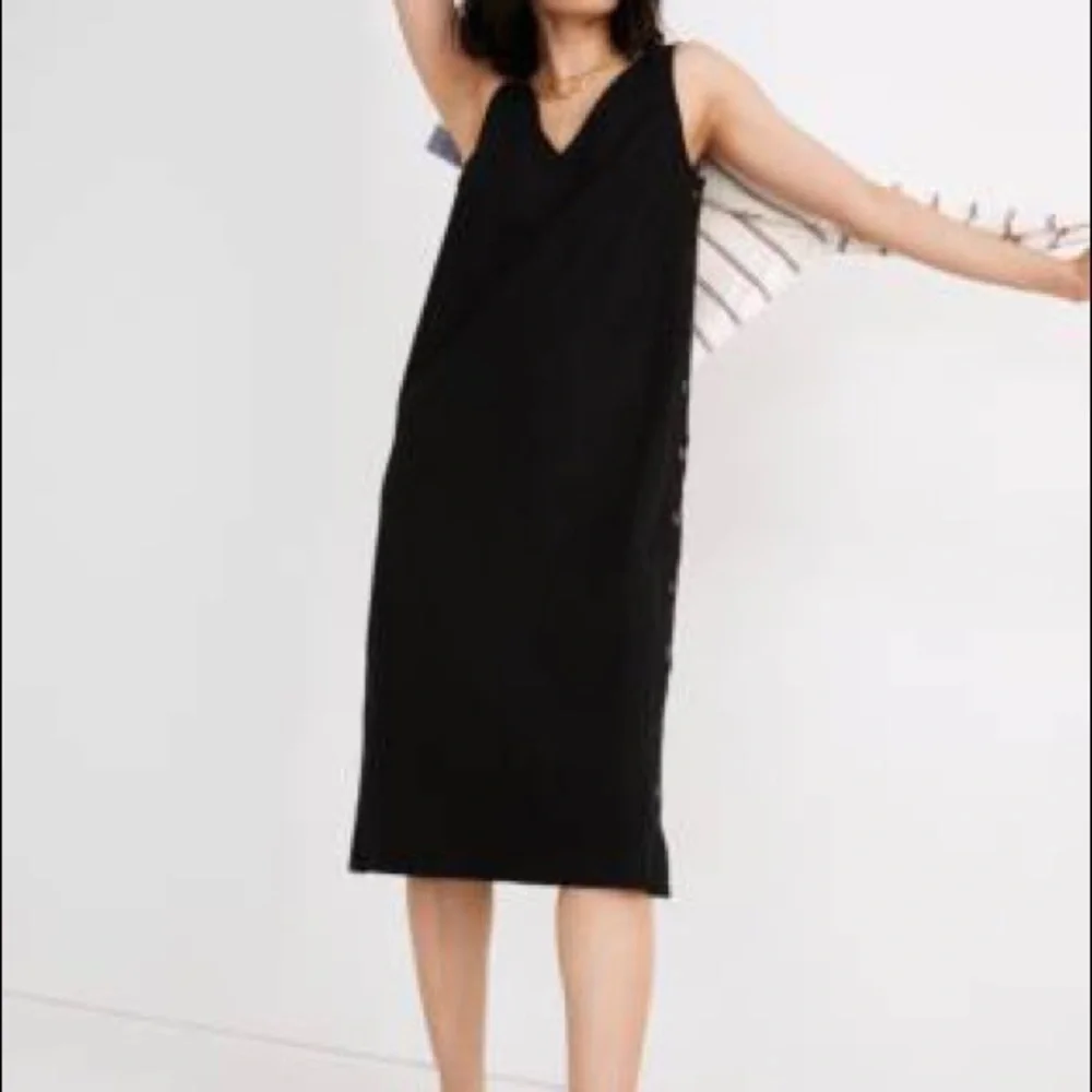 NWT MADEWELL Linen-Cotton Side-Button Midi Dress/ BLACK - Picture 3 of 6